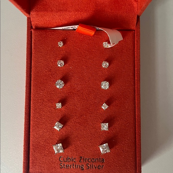 Cubic Zirconia Sterling Silver Stud Earrings Set NWT - Picture 2 of 2